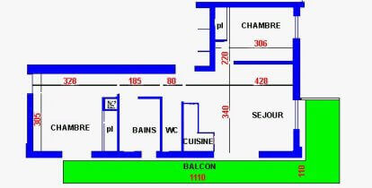 PLAN 3 pièces avec balcon l'Echo des Montagnes - location appartement chatel